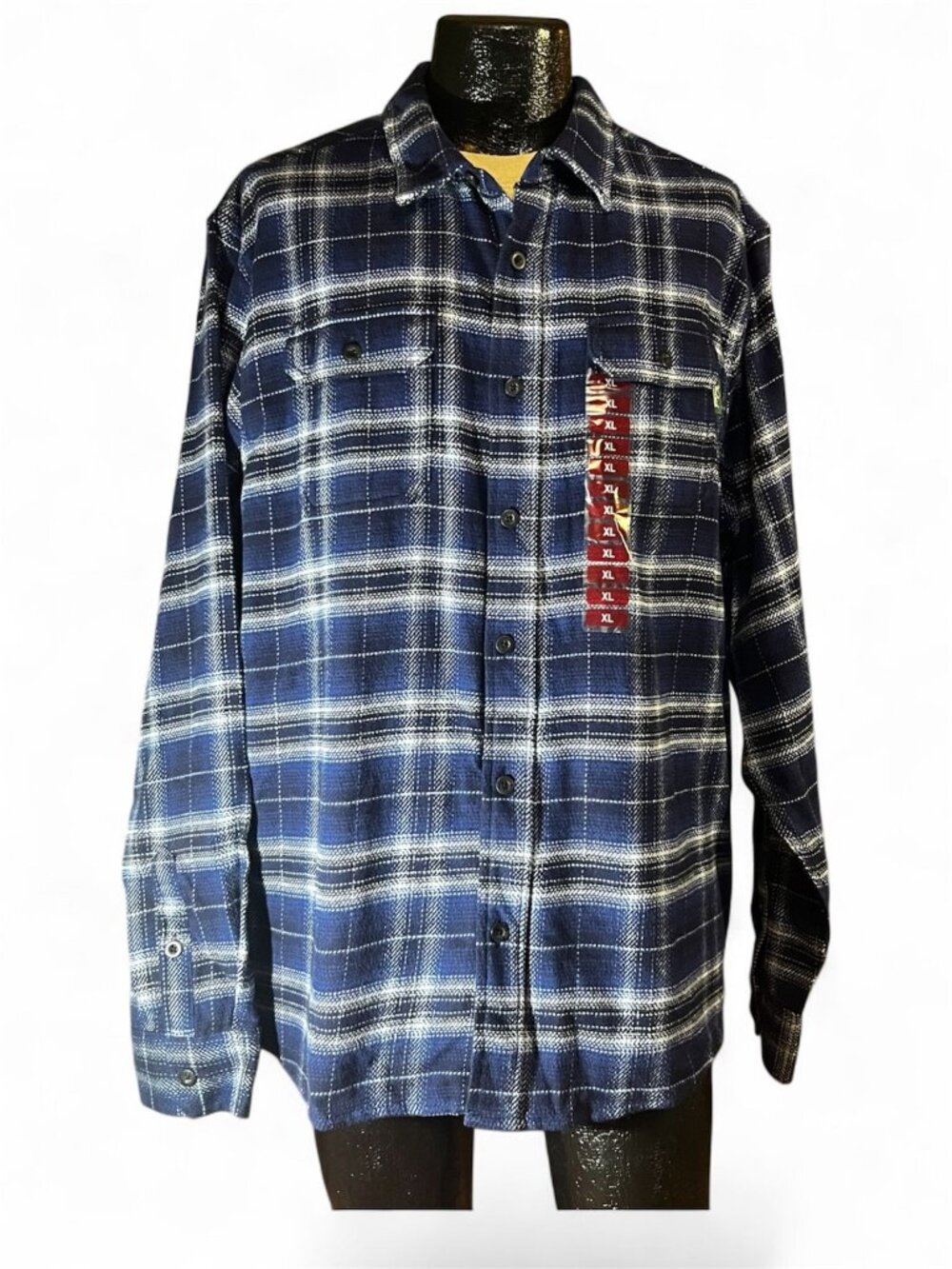 NWT Woolrich Mens XL Brawny Flannel Shirt Heavyweight Blue Plaid Button Down